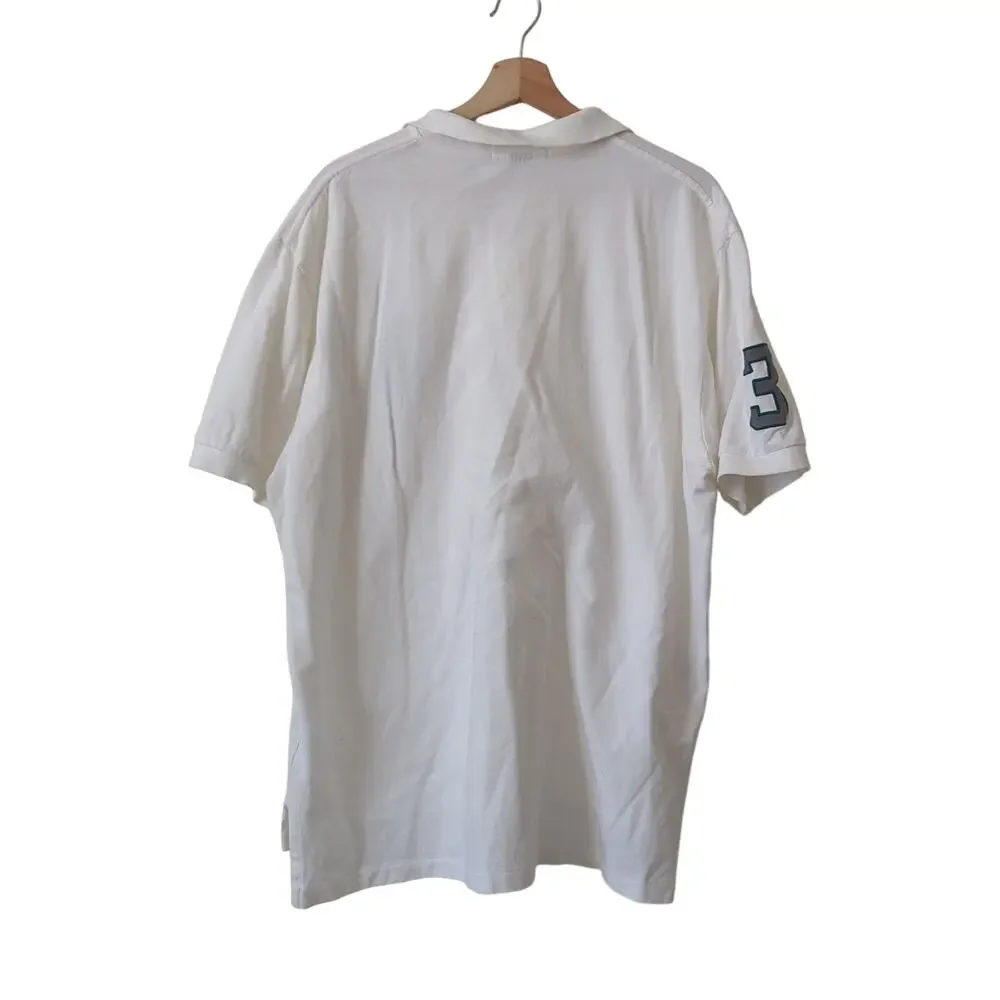 Vintage 90s? Polo Ralph Lauren Men's Solid White Green Logo Big Pony Horse Shirt